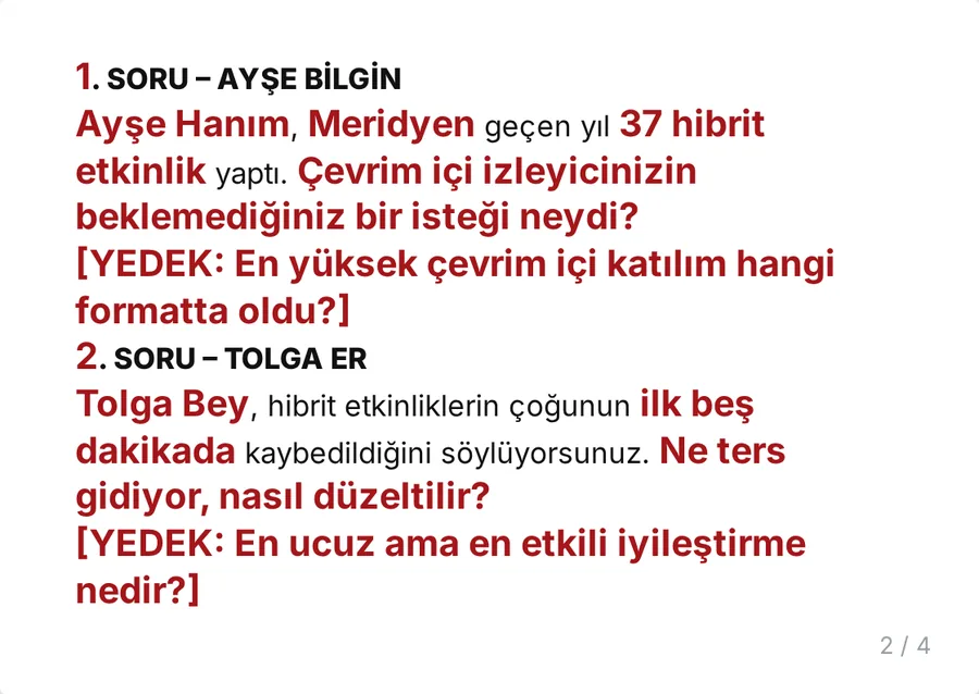 Kart 2/4: birinci ve ikinci soru, köşeli parantez içinde yedek sorularla